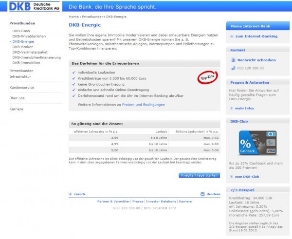 DKB Energie-Darlehen (Screenshot 27.07.2012) DKB Energie-Darlehen (Screenshot 27.07.2012)