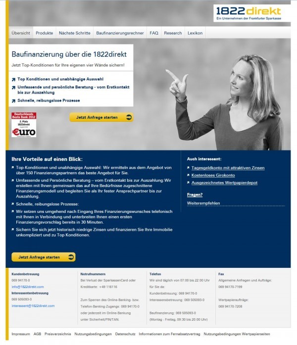 1822direkt Baufinanzierung (Screenshot https://www.1822direkt.com/landingpage-baufinanzierung/baufinanzierung/ am 22.11.2012)