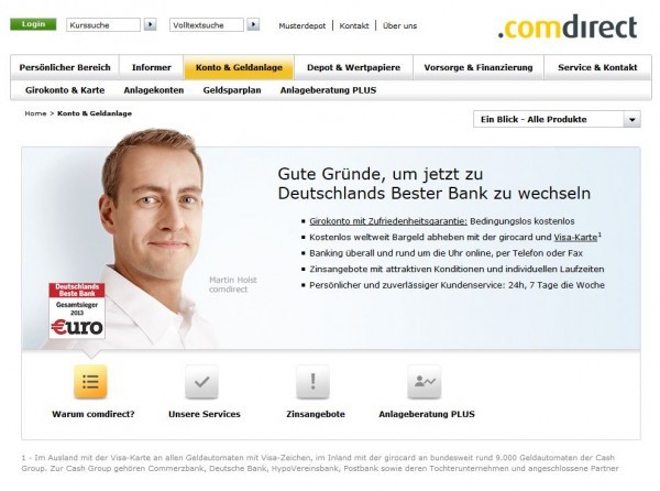 Comdirect Girokonto (Screenshot http://www.comdirect.de/cms/konto-geldanlage.html am 21.06.2013)