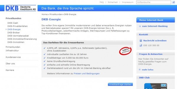 Energiedarlehen der DKB, Website Screenshot www.dkb.de/privatkunden/energie/ am 27.02.2013