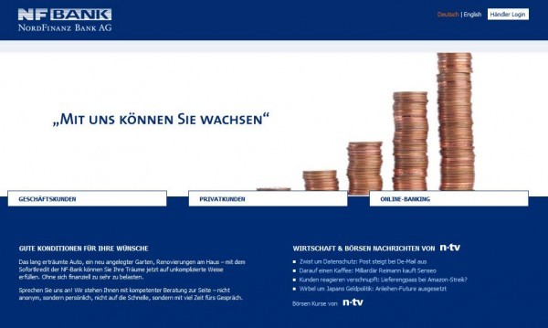 NF Bank Website (Screenshot www.nf-bank.de am 12.04.2013)