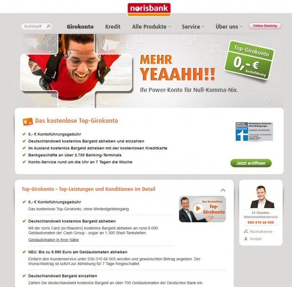 Norisbank Girokonto (Screenshot www.norisbank.de/produkte/girokonto.html am 21.06.2013)