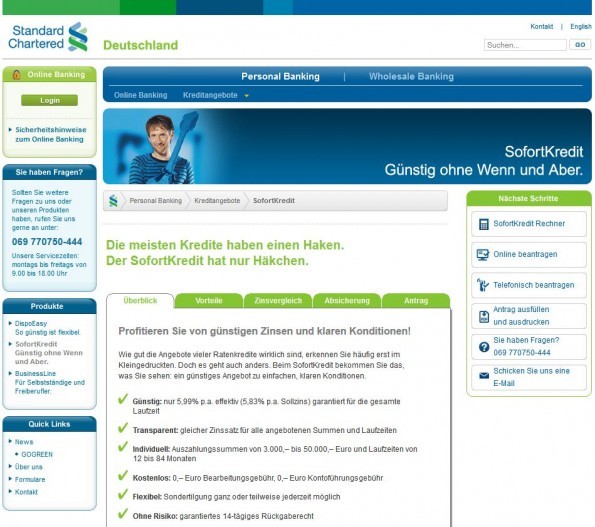 Standard Chartered Sofortkredit (Website am 10.07.2012)