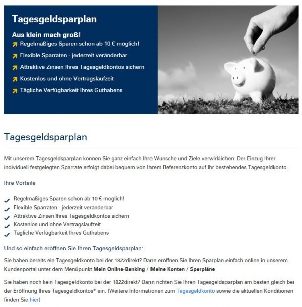 Tagesgeldsparplan der 1822direkt (Screenshot https://www.1822direkt.com/sparen/tagesgeldsparplan/uebersicht/ am 27.06.2013)