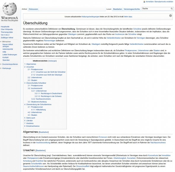 Vgl. auch den Beitrag zur Überschuldung in der Wikipedia