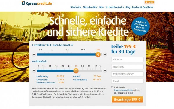 Xpresscredit.de positioniert sich derzeit in Deutschland als unkomplizierter Anbieter für Kurzkredite / Mikrokredite / Expresskredite